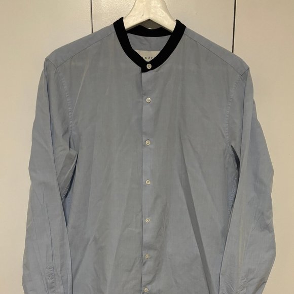 Sandro Paris Blue Contrast Collar Button Up Shirt Size Medium - Picture 1 of 11